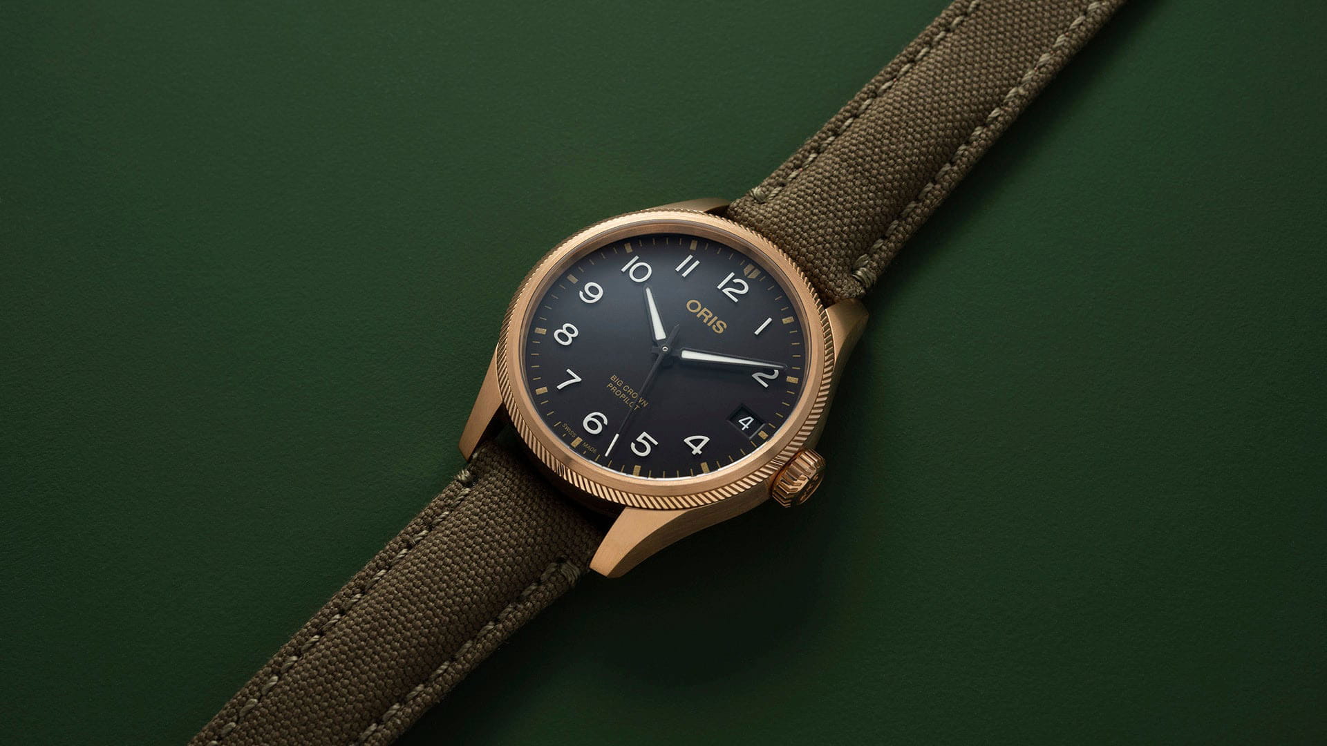 Oris Oris Propilot Big Crown Propilot Big Date 01 751 7761 3164-07 3 2003BRLC, propilot швейцария мужские часы на браслете тканевый боковой вид